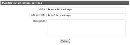 Formulaire de modification des images