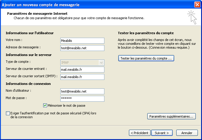 Etape 3 création de compte Outlook 2010